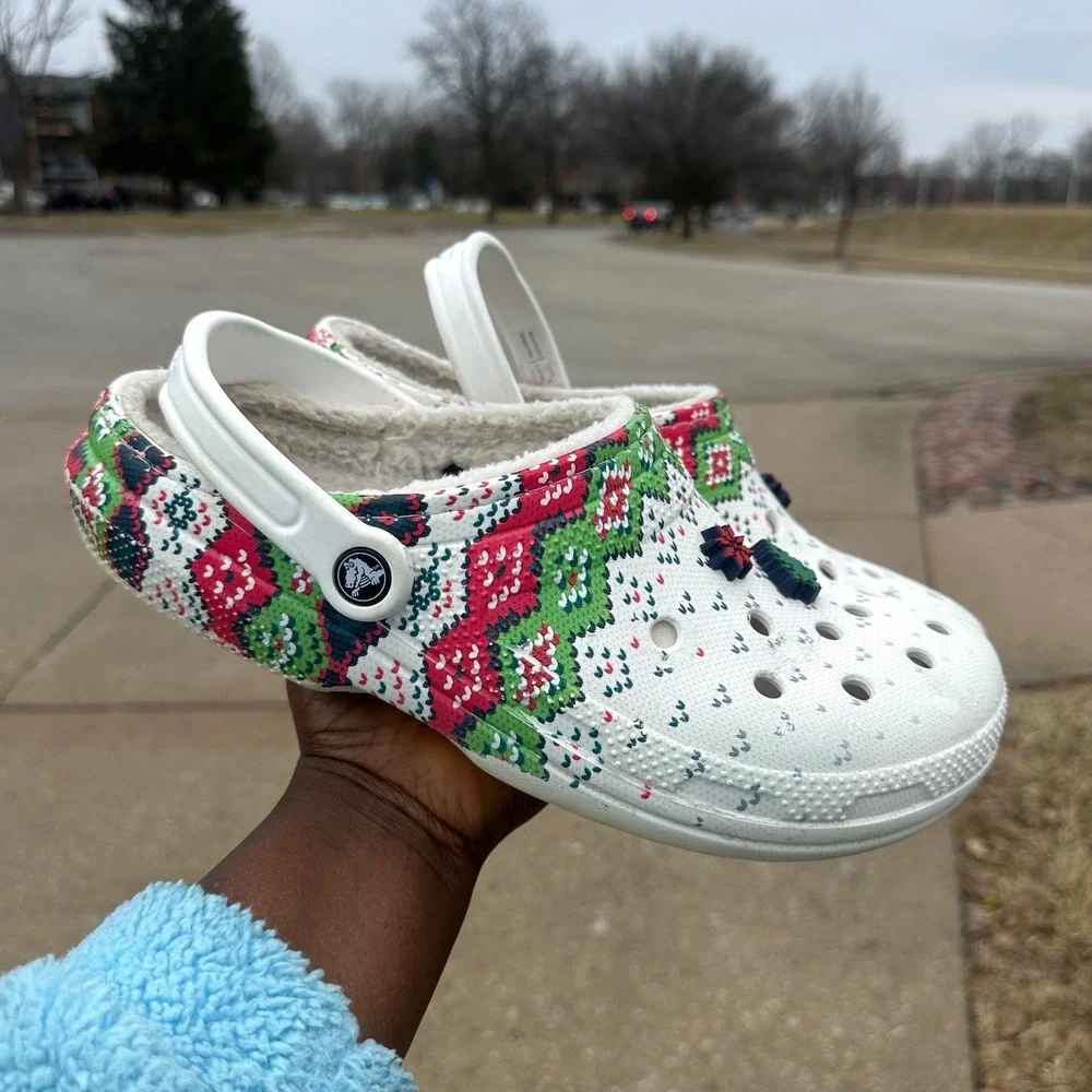 Crocs Unisex Adult Classic Lined Holiday Charm Christmas‎ Clogs Size M11 Sandals